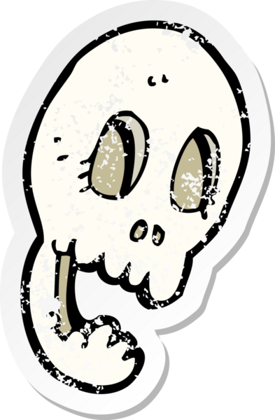 Bir insan tarafından çizilmiş komik bir karikatür kafatasının gerilemiş çıkartması.