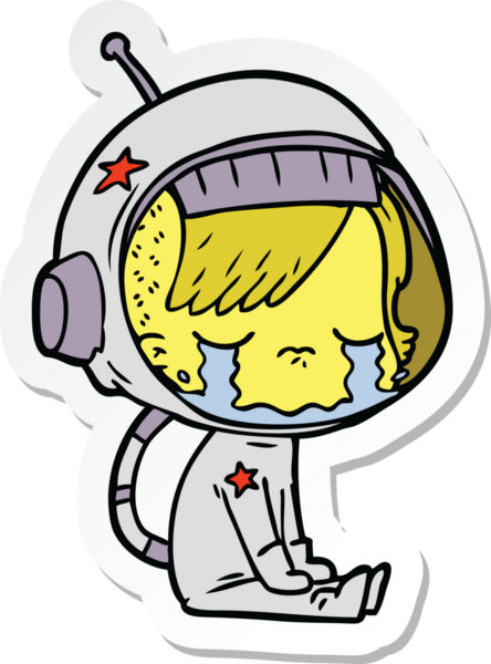 Bir insan tarafından çizilmiş ağlayan astronot bir kızın çıkartması.