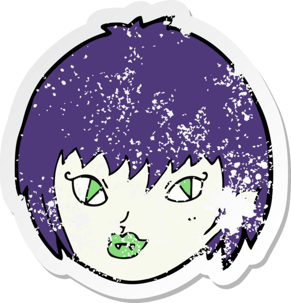 Bir insan tarafından çizilmiş vampir kız suratlı karikatür yapıştırması.