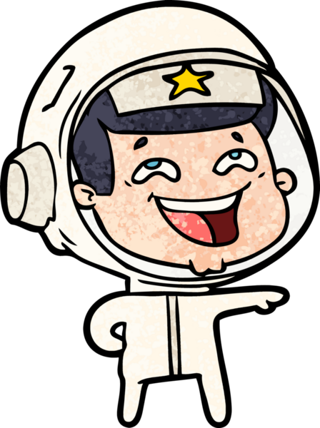 Bir insan tarafından çizilmiş gülen astronot çizgi filmi.