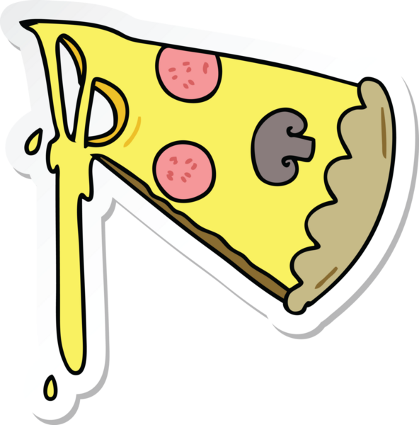 Bir insan tarafından çizilmiş tuhaf bir pizza diliminin çıkartması.