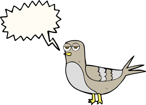 Bir insan tarafından çizilmiş serbest konuşma balonu çizgi film güvercini.