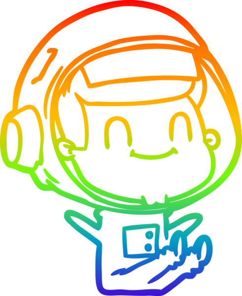 Gökkuşağı gradyan çizgisi çizimi mutlu bir astronot insan tarafından çizilmiş.