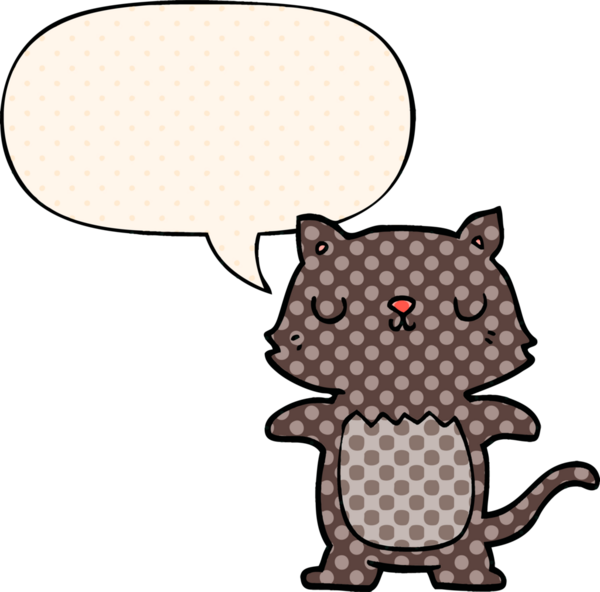 Çizgi roman tarzında konuşma balonu olan çizgi film kedisi bir insan tarafından çizildi.