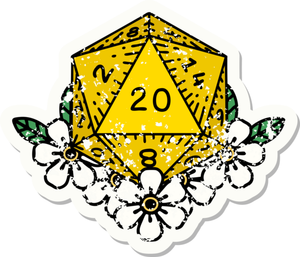 Bir insan tarafından çizilmiş geleneksel bir D20 stili yapıştırmalı dövme.