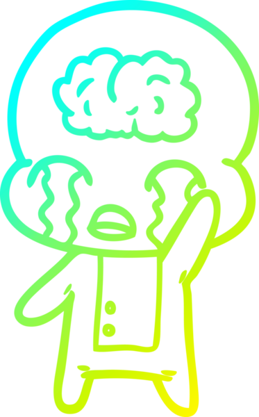 Bir çizgi filmin soğuk gradyan çizimi. Bir insan tarafından çizilmiş ağlayan büyük beyin uzaylısı.