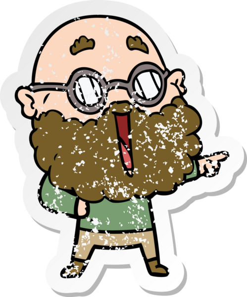 Bir insan tarafından çizilmiş sakallı neşeli bir adamın sıkıntılı çıkartması.