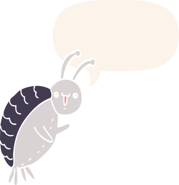 bir insan tarafından çizilmiş, konuşma baloncuklu çizgi film böceği.