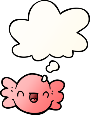 Düşünce baloncuğu ile sarılı çizgi film, bir insan tarafından çizilmiş yumuşak gradyan tarzda.