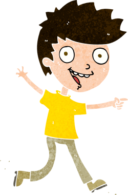 Bir insan tarafından çizilmiş çılgın, heyecanlı çocuk.