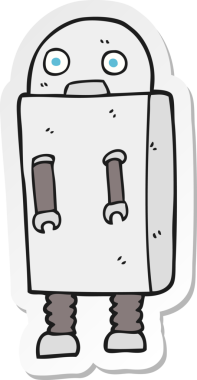 Bir insan tarafından çizilmiş robot karikatür çıkartması.