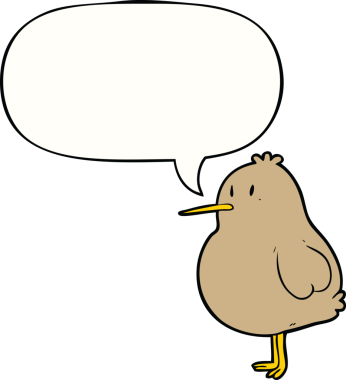 Bir insan tarafından çizilmiş konuşma baloncuklu tatlı kivi kuşu.