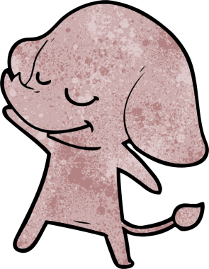 Bir insan tarafından çizilmiş gülümseyen bir fil.