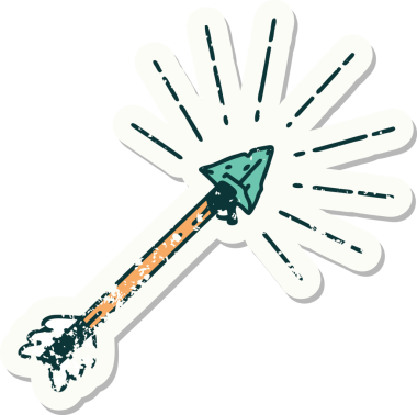 Bir insan tarafından çizilmiş eski bir dövme stili olan çakmaktaşı uçlu ok.