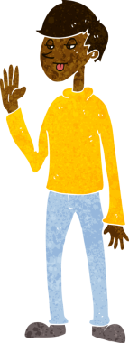 Bir insan tarafından çizilmiş çizgi film el sallayan adam.