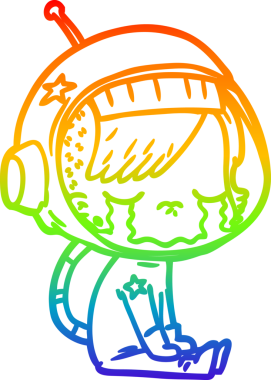 Gökkuşağı gradyan çizgi çizimi Bir insan tarafından çizilmiş ağlayan astronot kız