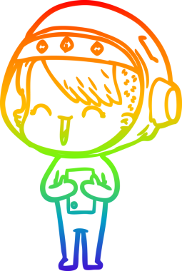 Gökkuşağı gradyan çizimi mutlu bir uzay kızının çizimi bir insan tarafından çizilmiş