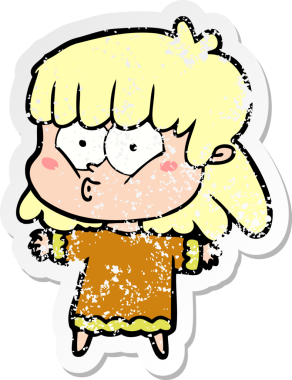 Bir insan tarafından çizilmiş ıslık çalan bir kızın sıkıntılı çıkartması.