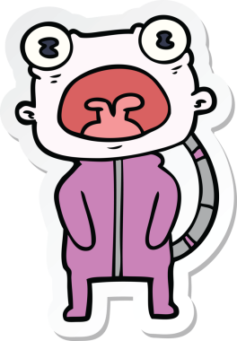 Bir insan tarafından çizilmiş garip uzaylı çizgi filminin çıkartması.