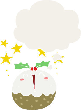 Bir insan tarafından çizilmiş düşünce baloncuklu mutlu noel pudingi.