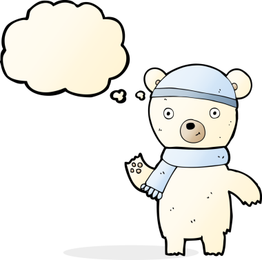 Bir insan tarafından çizilmiş düşünce baloncuğu ile kutup ayısı sallayan çizgi film