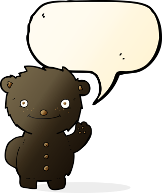 Bir insan tarafından çizilmiş konuşma balonuyla siyah ayıyı sallayan çizgi film.