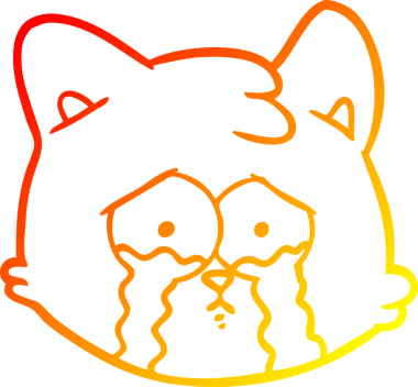 Bir insan tarafından çizilmiş, ağlayan çizgi film kedisinin sıcak çizgi çizimi.