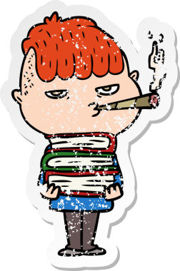 Bir insan tarafından çizilmiş sigara içen bir karikatürcünün sıkıntılı çıkartması.