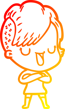 Hipster saç kesimi bir insan tarafından çizilmiş güzel bir çizgi film kızı çizimi.