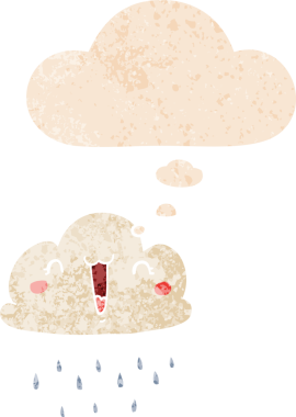 Düşünce baloncuklu çizgi film fırtına bulutu grunge sıkıntılı retro dokuma tarzı bir insan tarafından çizilmiş