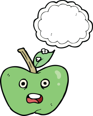 bir insan tarafından çizilmiş düşünce baloncuklu çizgi film elması