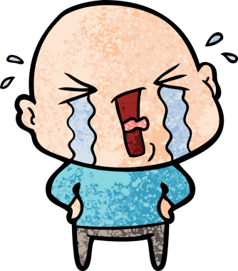 Bir insan tarafından çizilmiş ağlayan kel bir adam.