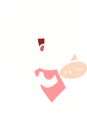 Sevimli düz renkli çizgi film karakteri bir insan tarafından çizilmiş.