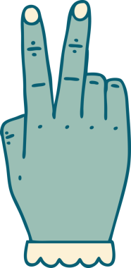 Retro Dövme Tarzı El kaldırma Bir insan tarafından çizilen iki parmak hareketi