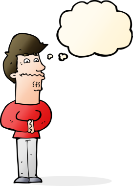 Bir insan tarafından çizilmiş düşünce baloncuğu olan sinirli bir adam.