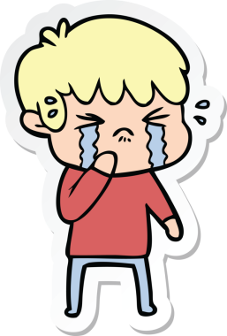 Bir insan tarafından çizilmiş ağlayan bir çizgi film çocuğunun çıkartması.