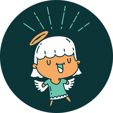 Bir insan tarafından çizilmiş dövme stili şarkı söyleyen bir melek ikonu