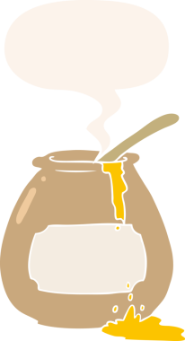 bir insan tarafından çizilmiş, konuşma baloncuklu çizgi film bal küpü.