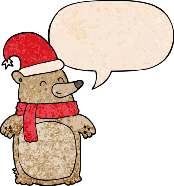 Bir insan tarafından çizilmiş eski dokuda konuşma baloncuğu olan çizgi film Noel Ayısı