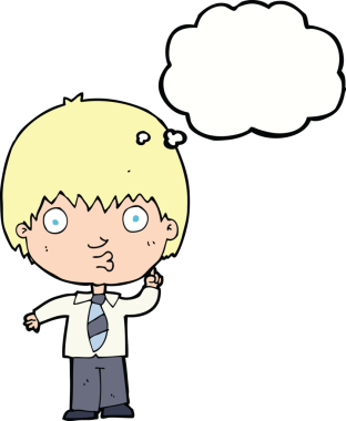 Çizgi film çocuğu soruyu bir insan tarafından çizilmiş düşünce balonuyla cevaplıyor.