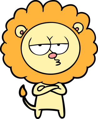 Bir insan tarafından çizilmiş canı sıkkın bir aslan.