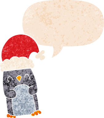 grunge 'da konuşma balonu olan karikatür pengueni bir insan tarafından çizilmiş tedirgin geçmiş dokulara sahip.