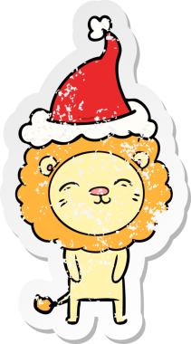 Bir insan tarafından çizilmiş Noel Baba şapkası takan bir aslanın el yazısı.