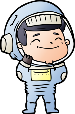 Bir insan tarafından çizilmiş mutlu astronot çizgi filmi.