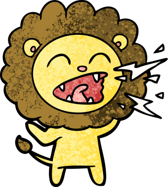 Bir insan tarafından çizilmiş kükreyen aslan çizgi filmi.