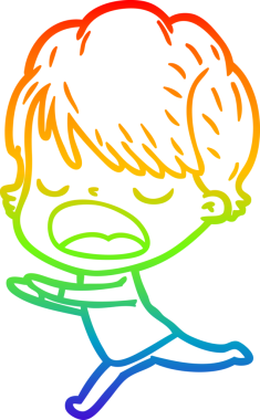 Gökkuşağı gradyan çizgi çizimi bir insan tarafından çizilmiş bir karikatür kadın