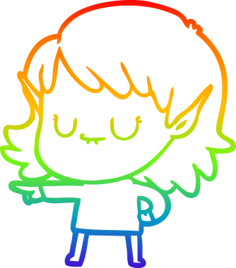 Gökkuşağı gradyan çizgisi mutlu çizgi film kızı bir insan tarafından çizilmiş.