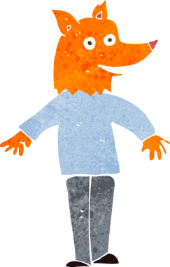 Bir insan tarafından çizilmiş mutlu tilki adam.