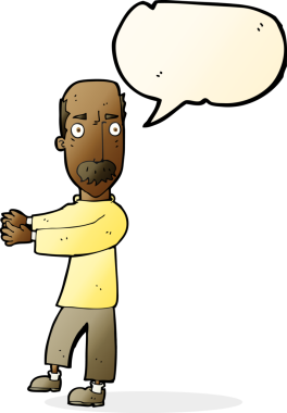 Bir insan tarafından çizilen konuşma baloncuğuyla açıklama yapan keltoş adam.