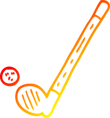 Bir insan tarafından çizilen çizgi film golf sopası ve topun sıcak çizgi çizimi.